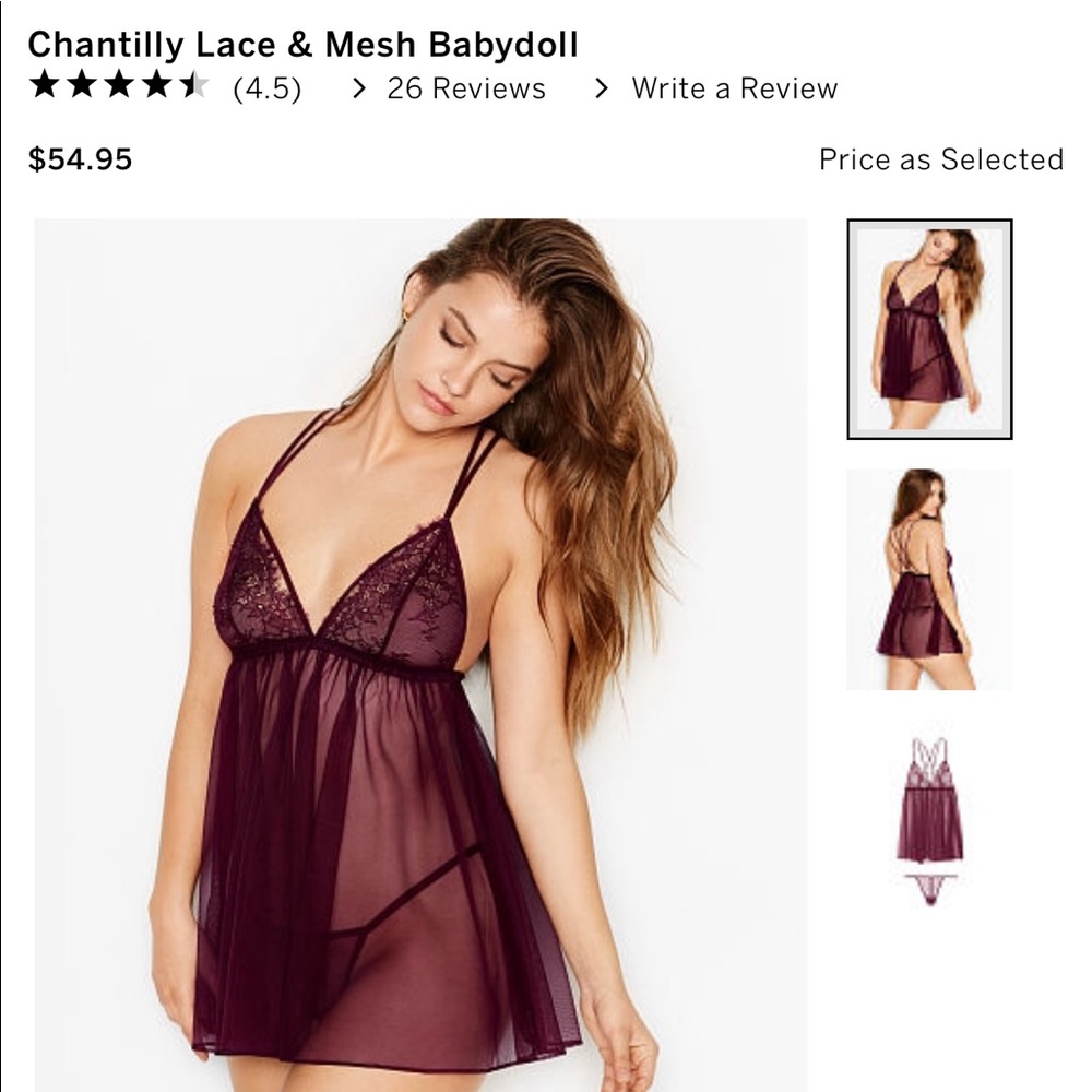Victoria secret babydoll set NWT maroon
